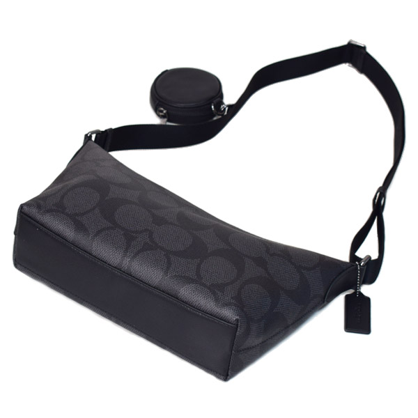 画像: 【COACH】コーチ メンズ バッグ コーティングキャンバス レザー シグネチャー スモール フィン コインケース ポーチ付き クロスボディ 斜め掛け ショルダーバッグ チャコール×ブラック（日本未発売）