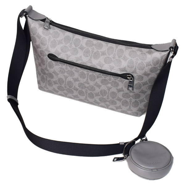 画像: 【COACH】コーチ メンズ バッグ コーティングキャンバス レザー シグネチャー スモール フィン コインケース ポーチ付き クロスボディ 斜め掛け ショルダーバッグ グレー×チャコール（日本未発売）