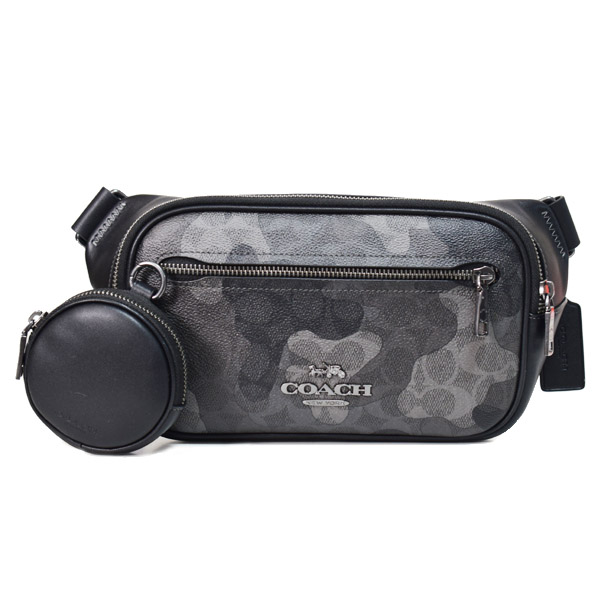 画像1: 【COACH】コーチ ボディバッグ コーティングキャンバス レザー シグネチャー カモフラ 迷彩柄 エリアス コインケース付き ベルトバッグ 2way ワンショルダー バックパック ウエストバッグ グレーマルチ（日本未発売） (1)