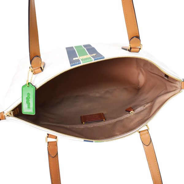 画像: 【COACH】コーチ バッグ コーティングキャンパス レザー シグネチャー ギャラリー ストライプ ジップトートバッグ チャークマルチ〔日本未発売〕