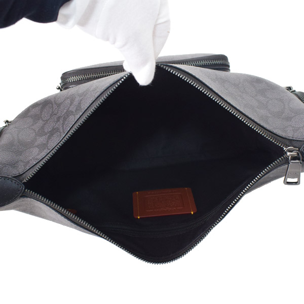 画像: 【COACH】コーチ メンズ バッグ コーティングキャンバス レザー シグネチャー ロゴ フィン クロスボディ 斜め掛け ショルダーバッグ チャコール×ブラック〔日本未発売〕