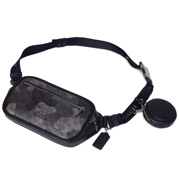 画像: 【COACH】コーチ ボディバッグ コーティングキャンバス レザー シグネチャー カモフラ 迷彩柄 エリアス コインケース付き ベルトバッグ 2way ワンショルダー バックパック ウエストバッグ グレーマルチ（日本未発売）