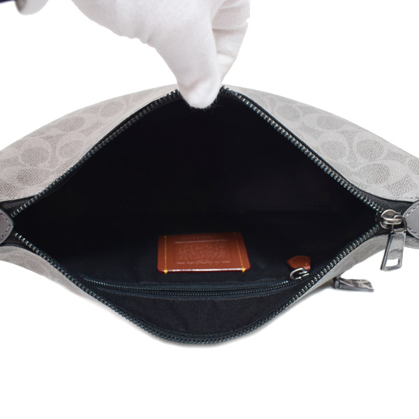 画像: 【COACH】コーチ メンズ バッグ コーティングキャンバス レザー シグネチャー スモール フィン コインケース ポーチ付き クロスボディ 斜め掛け ショルダーバッグ グレー×チャコール（日本未発売）