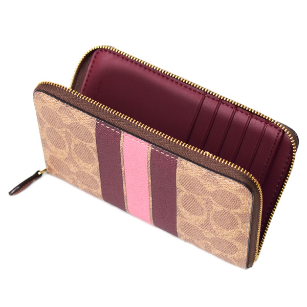 画像: 【COACH】コーチ 財布 コーティングキャンバス レザー シグネチャー バーシティ ストライプ ミディアム ジップ アラウンド ウォレット 財布 タンマルチ（日本未発売）