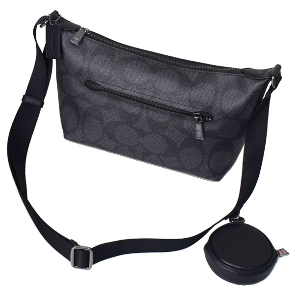 画像: 【COACH】コーチ メンズ バッグ コーティングキャンバス レザー シグネチャー スモール フィン コインケース ポーチ付き クロスボディ 斜め掛け ショルダーバッグ チャコール×ブラック（日本未発売）