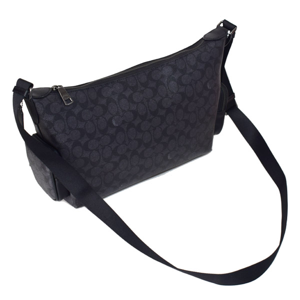 画像: 【COACH】コーチ メンズ バッグ コーティングキャンバス レザー シグネチャー ロゴ フィン クロスボディ 斜め掛け ショルダーバッグ チャコール×ブラック〔日本未発売〕