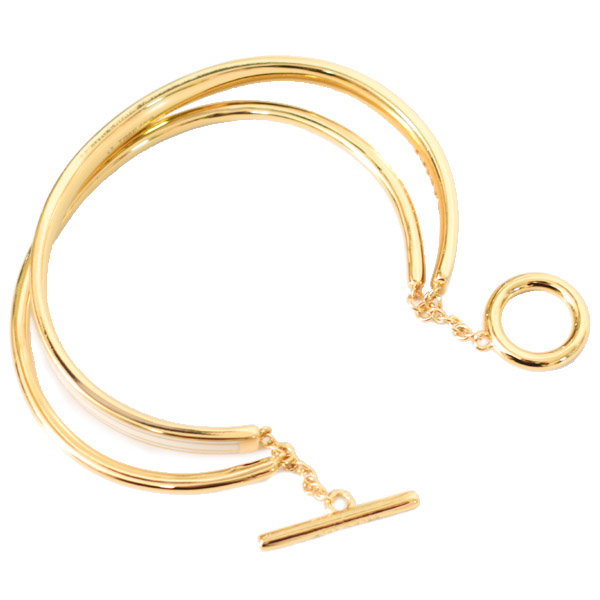 画像: 【COACH】コーチ ブレスレット バングル プレーテッドブラス ストーン ダブル ロゴ 2点セット ゴールド×チャーク〔日本未発売〕