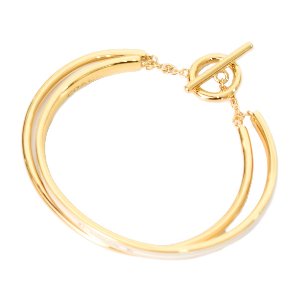 画像: 【COACH】コーチ ブレスレット バングル プレーテッドブラス ストーン ダブル ロゴ 2点セット ゴールド×チャーク〔日本未発売〕