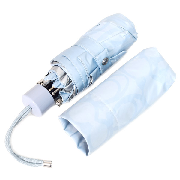 画像: 【COACH】コーチ 傘 シグネチャー UVカット99% 晴雨兼用 日傘 ミニ アンブレラ 折りたたみ傘 アイスブルー（日本未発売）