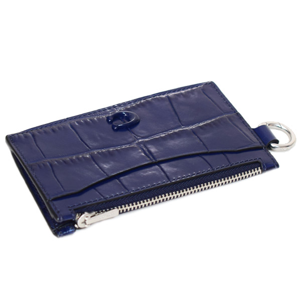 画像: 【COACH】コーチ カードケース メンズ クロコダイル エンボスドレザー ジップ カードケース Dカン Dリング付き ロゴ コインケース 小銭入れ ネイビー〔日本未発売〕