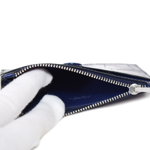 画像: 【COACH】コーチ カードケース メンズ クロコダイル エンボスドレザー ジップ カードケース Dカン Dリング付き ロゴ コインケース 小銭入れ ネイビー〔日本未発売〕