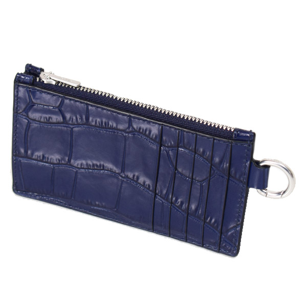 画像: 【COACH】コーチ カードケース メンズ クロコダイル エンボスドレザー ジップ カードケース Dカン Dリング付き ロゴ コインケース 小銭入れ ネイビー〔日本未発売〕