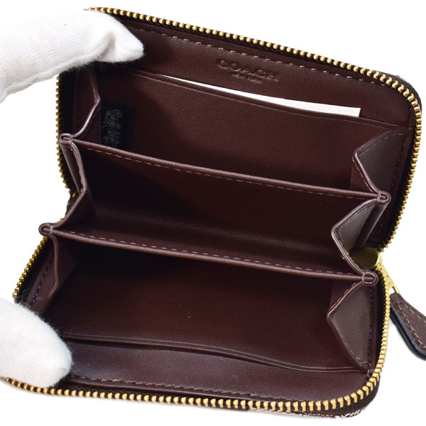 画像: 【COACH】コーチ カードケース ジャガード レザー シグネチャー エッセンシャル スモール ジップ アラウンド スクエア スリム コインケース オークメイプル（日本未発売）