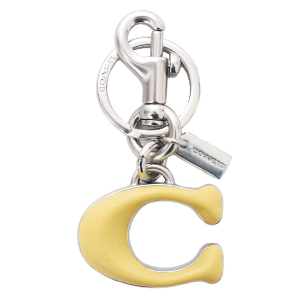 画像1: 【COACH】コーチ キーホルダー メタル レザー シグネチャー C ロゴ ビッグモチーフ バッグチャーム キーリング キーホルダー シルバー×イエロー（日本未発売） (1)