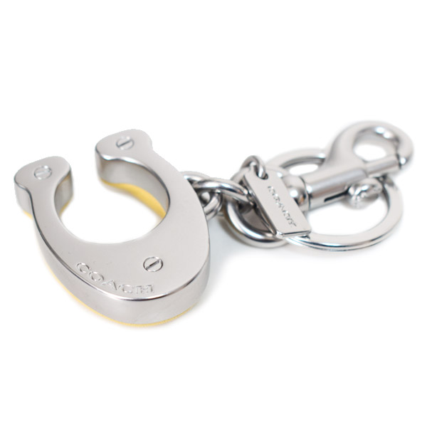 画像: 【COACH】コーチ キーホルダー メタル レザー シグネチャー C ロゴ ビッグモチーフ バッグチャーム キーリング キーホルダー シルバー×イエロー（日本未発売）