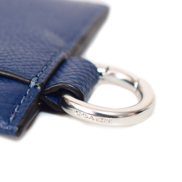 画像: 【COACH】コーチ カードケース メンズ レザー ジップ Dカン Dリング付き ロゴ フラグメントケース 小銭入れ カードケース ディープブルー〔日本未発売〕