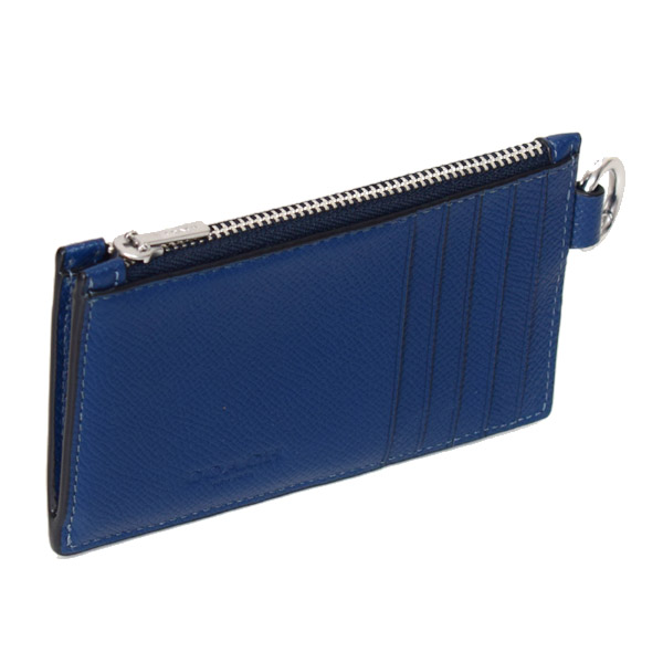 画像: 【COACH】コーチ カードケース メンズ レザー ジップ Dカン Dリング付き ロゴ フラグメントケース 小銭入れ カードケース ディープブルー〔日本未発売〕