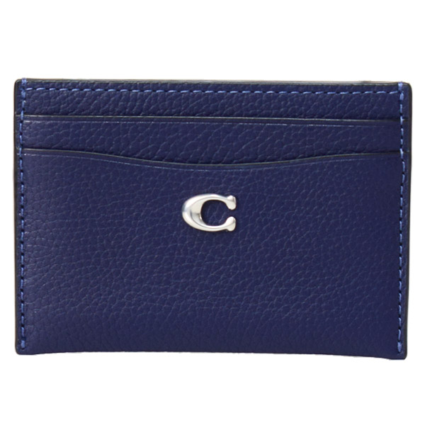 画像1: 【COACH】コーチ カードケース ぺブルレザー C ロゴ カードケース スリム パスケース 定期入れ 名刺入れ ダークネイビー（日本未発売） (1)