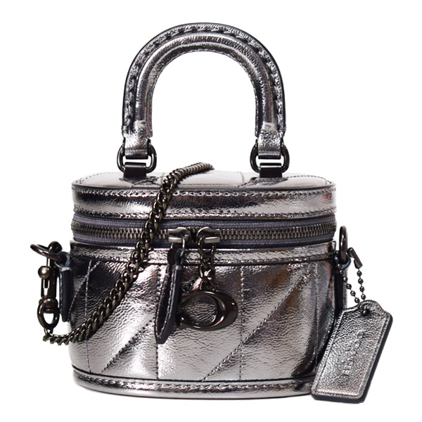 コーチ バッグ COACH レザー メタリック キルティング トレイル 12 ミニ ボックス チェーン クロスボディ 2WAY 斜め掛け ショルダー ハンドバッグ アンスラサイト CW579 COACH】コーチ バッグ レザー メタリック キルティング トレイル 12