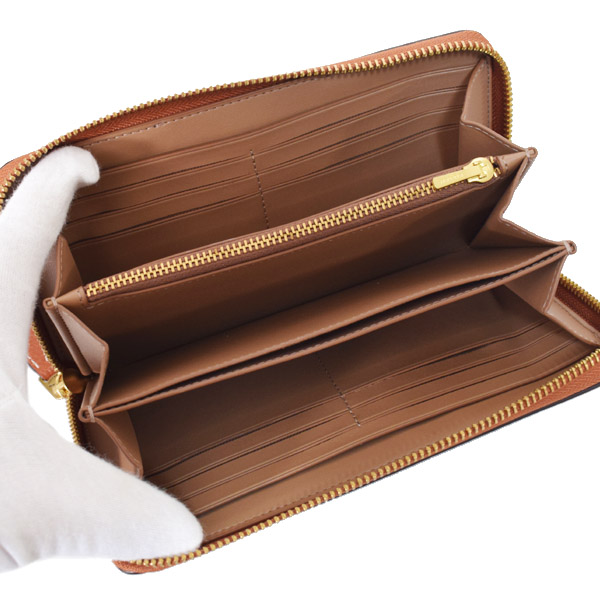 画像: 【COACH】コーチ 長財布 コーティングキャンバス レザー ホース アンド キャリッジ ロゴ アコーディオン ジップ ウォレット 長財布 ブラック×ブラウン（日本未発売）