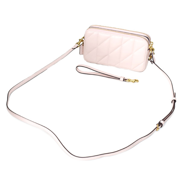 画像: 【COACH】コーチ バッグ レザー キルティング キラ ピロー ダブルジップ ロゴ 2way クラッチ リストレット クロスボディー ショルダーバッグ ブラッシュ （日本未発売）