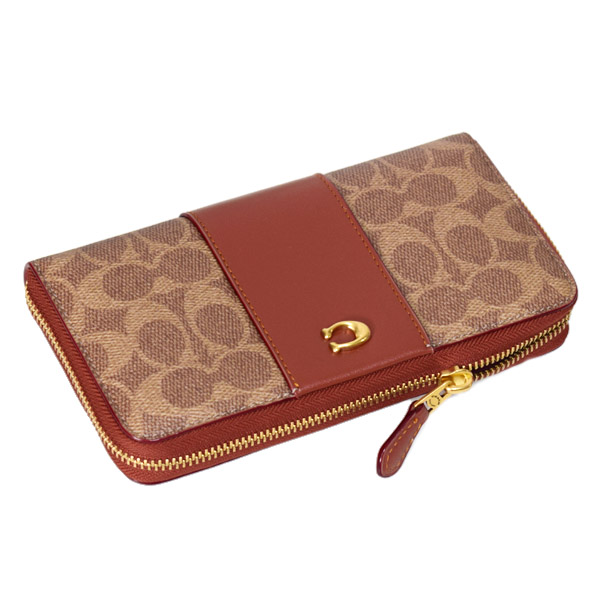 画像: 【COACH】コーチ 長財布 コーティングキャンバス レザー シグネチャー ロゴ アコーディオン ジップ ウォレット 長財布 ブラス×タンラスト（日本未発売）