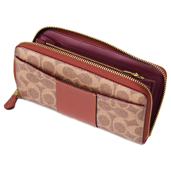 画像: 【COACH】コーチ 長財布 コーティングキャンバス レザー シグネチャー ロゴ アコーディオン ジップ ウォレット 長財布 ブラス×タンラスト（日本未発売）