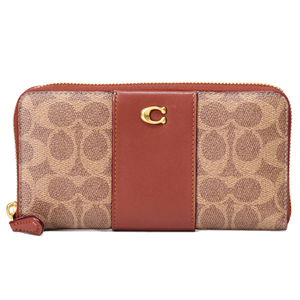 画像1: 【COACH】コーチ 長財布 コーティングキャンバス レザー シグネチャー ロゴ アコーディオン ジップ ウォレット 長財布 ブラス×タンラスト（日本未発売） (1)