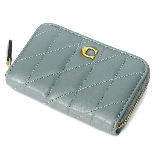 画像: 【COACH】コーチ カードケース レザー キルティング ピロー ロゴ スモール ジップ アラウンド スクエア スリム コインケース セージ（日本未発売）