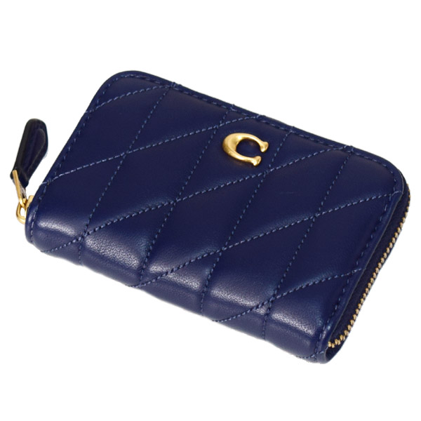 画像: 【COACH】コーチ カードケース レザー キルティング ピロー ロゴ スモール ジップ アラウンド スクエア スリム コインケース ダークネイビー（日本未発売）
