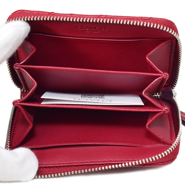 画像: 【COACH】コーチ カードケース レザー キルティング ピロー ロゴ スモール ジップ アラウンド スクエア スリム コインケース ダークルビー（日本未発売）