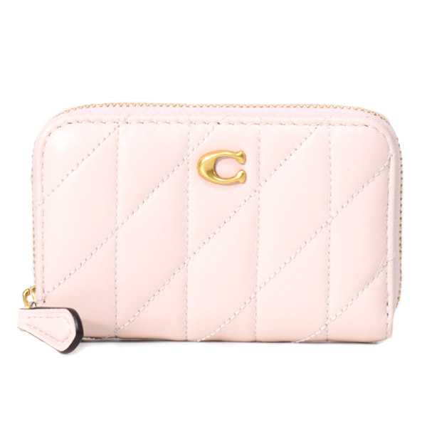 画像1: 【COACH】コーチ カードケース レザー キルティング ピロー ロゴ スモール ジップ アラウンド スクエア スリム コインケース ブラッシュ（日本未発売） (1)