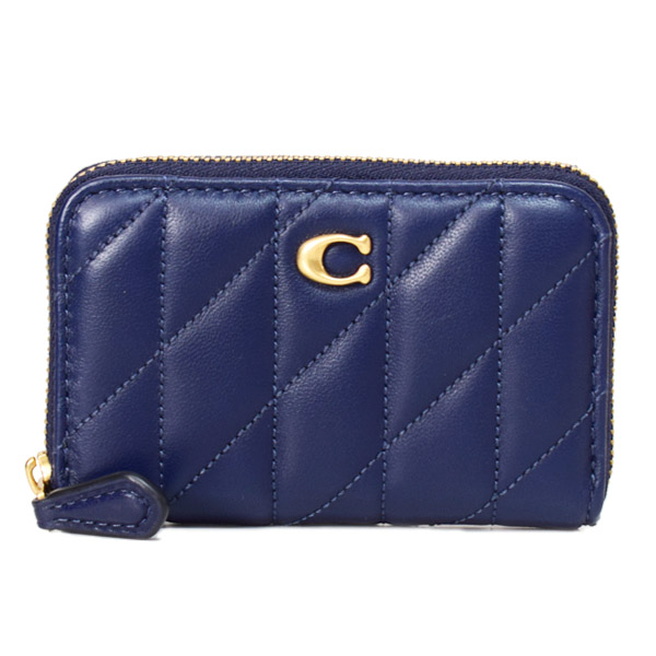 画像1: 【COACH】コーチ カードケース レザー キルティング ピロー ロゴ スモール ジップ アラウンド スクエア スリム コインケース ダークネイビー（日本未発売） (1)
