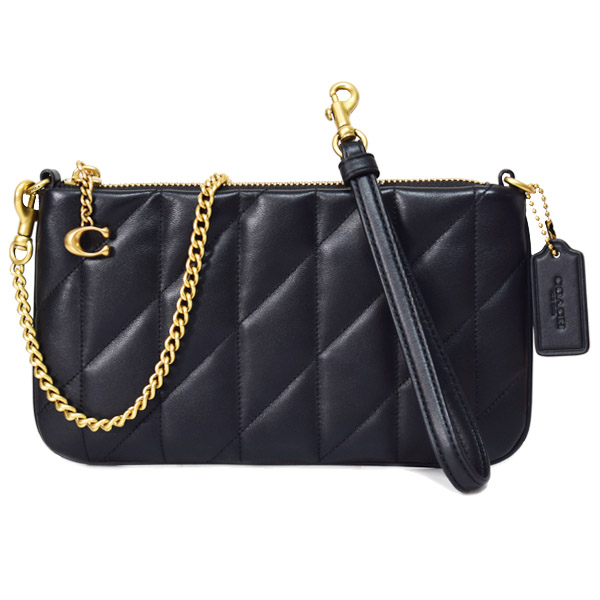 画像1: 【COACH】コーチ バッグ キルティング レザー チェーン ピロー リストレット 3way クラッチ ポーチ ショルダー ハンドバッグ ブラック（日本未発売） (1)