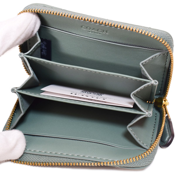 画像: 【COACH】コーチ カードケース レザー キルティング ピロー ロゴ スモール ジップ アラウンド スクエア スリム コインケース セージ（日本未発売）