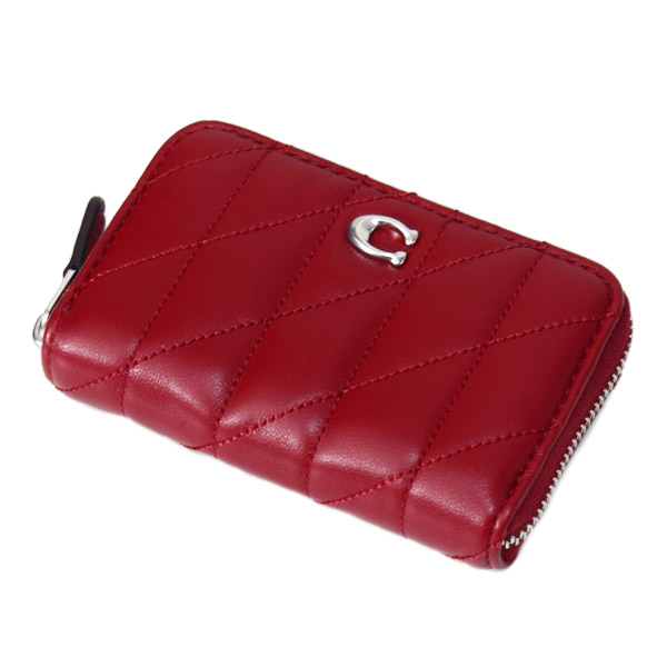 画像: 【COACH】コーチ カードケース レザー キルティング ピロー ロゴ スモール ジップ アラウンド スクエア スリム コインケース ダークルビー（日本未発売）