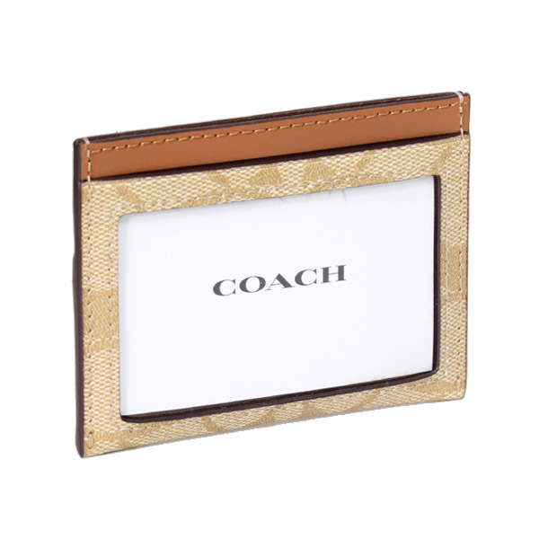 画像: 【COACH】コーチ カードケース コーティングキャンバス レザー シグネチャー ロゴ スリム ID パスケース  定期入れ 名刺入れ ライトカーキ×ライトサドル（日本未発売）