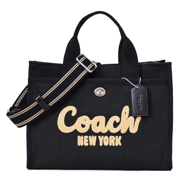 画像1: 【COACH】コーチ バッグ キャンバス カーゴ トート 刺繡 ロゴ 2WAY クロスボディ ショルダー ハンドバッグ キャンバストート ブラック（日本未発売） (1)
