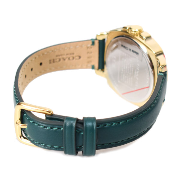 画像: 【COACH】コーチ 時計 ラインストーン レザー シグネチャー ボーイフレンド ステンレススチール レディース ウォッチ 腕時計 ゴールド×グリーン〔日本未発売〕