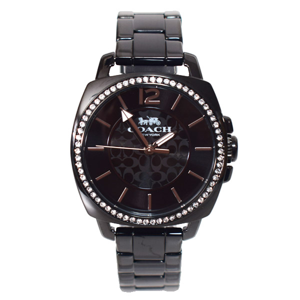 画像1: 【COACH】コーチ 時計 ラインストーン シグネチャー ボーイフレンド ステンレススチール レディース ウォッチ 腕時計 ブラック〔日本未発売〕 (1)