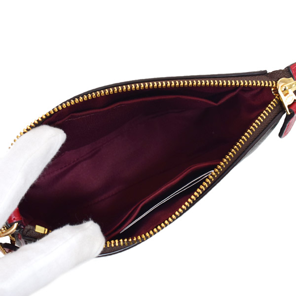 画像: 【COACH】コーチ バッグ コーティングキャンバス レザー シグネチャー ノリータ 19 リストレット マルチ ポーチ ハンドバッグ ブラウン×レッド〔日本未発売〕