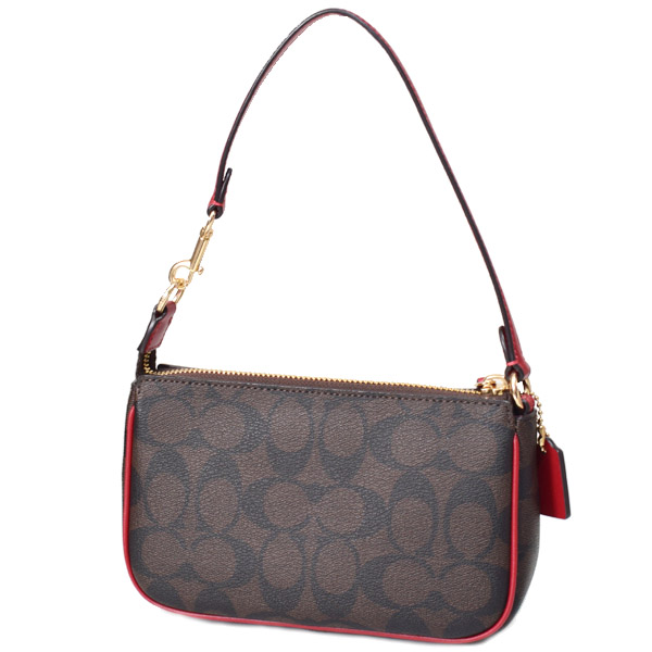 画像: 【COACH】コーチ バッグ コーティングキャンバス レザー シグネチャー ノリータ 19 リストレット マルチ ポーチ ハンドバッグ ブラウン×レッド〔日本未発売〕