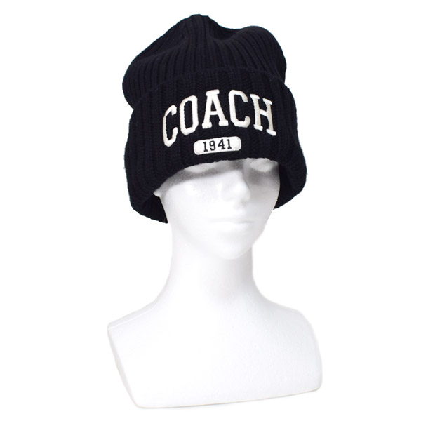 画像: 【COACH】コーチ ニット帽 ビーニー ウール ニット エンブロイダード ロゴ キャップ 帽子 ブラック（日本未発売）