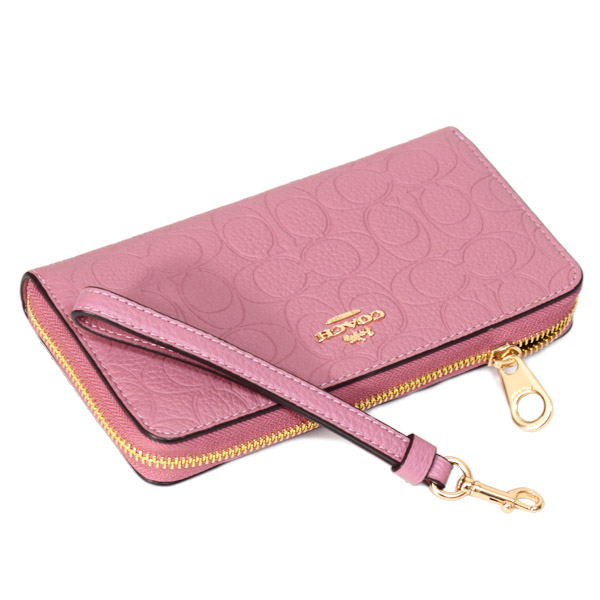 画像: 【COACH】コーチ 長財布 ぺブルレザー シグネチャー 型押し リストレット ロング ジップ アラウンド 長財布 ピオニー（日本未発売）