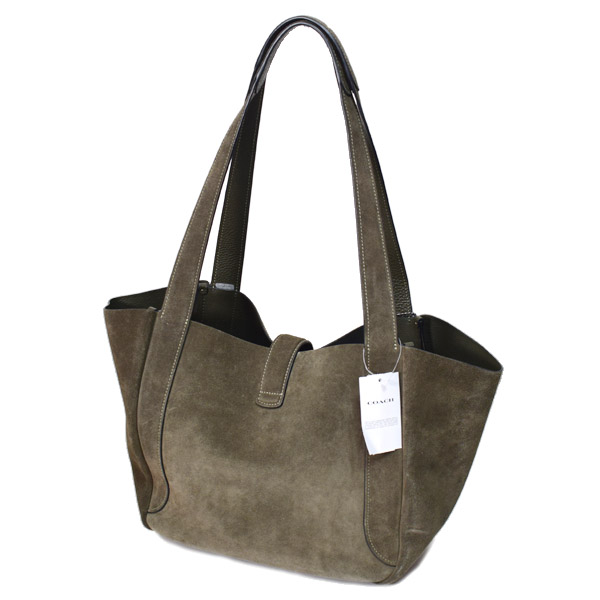 画像: 【COACH】コーチ バッグ スエード レザー ターンロック ハドリー ロゴ トートバッグ アーミーグリーン〔日本未発売〕