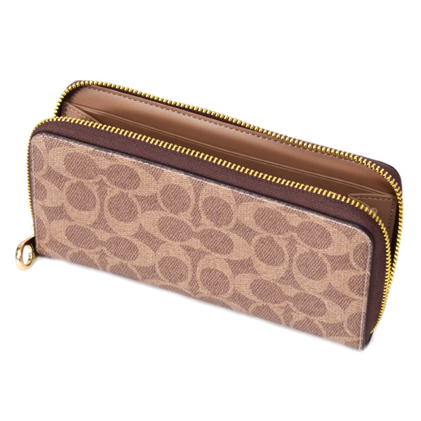 画像: 【COACH】コーチ 長財布 コーティングキャンバス レザー シグネチャー リストレット ロング ジップ アラウンド 長財布 タン×ブラウン（日本未発売）