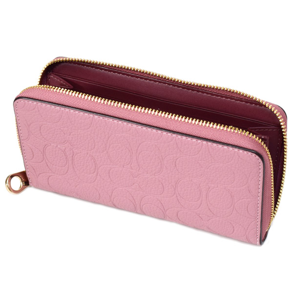 画像: 【COACH】コーチ 長財布 ぺブルレザー シグネチャー 型押し リストレット ロング ジップ アラウンド 長財布 ピオニー（日本未発売）