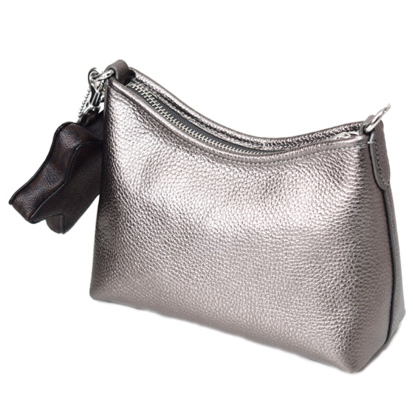 画像: 【COACH】コーチ バッグ レザー シグネチャー ローレル 星型 コインケース ポーチ付き 2way クロスボディ 斜め掛け ショルダーバッグ メタリックグラファイト×ウォルナット（日本未発売）