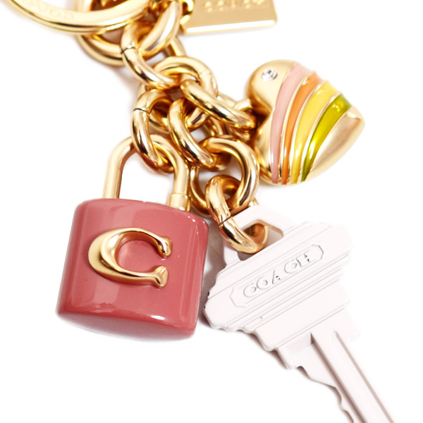 画像: 【COACH】コーチ キーホルダー メタル エナメル レジン ハート 鍵 キー 南京錠 チャーム バッグチャーム キーリング キーホルダー ピンクマルチ（日本未発売）