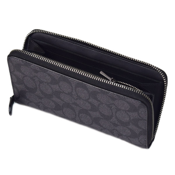 画像: 【COACH】コーチ メンズ 長財布 コーティングキャンバス レザー シグネチャー アコーディオン ウォレット ジップ アラウンド 財布 チャコール×ブラック（日本未発売）